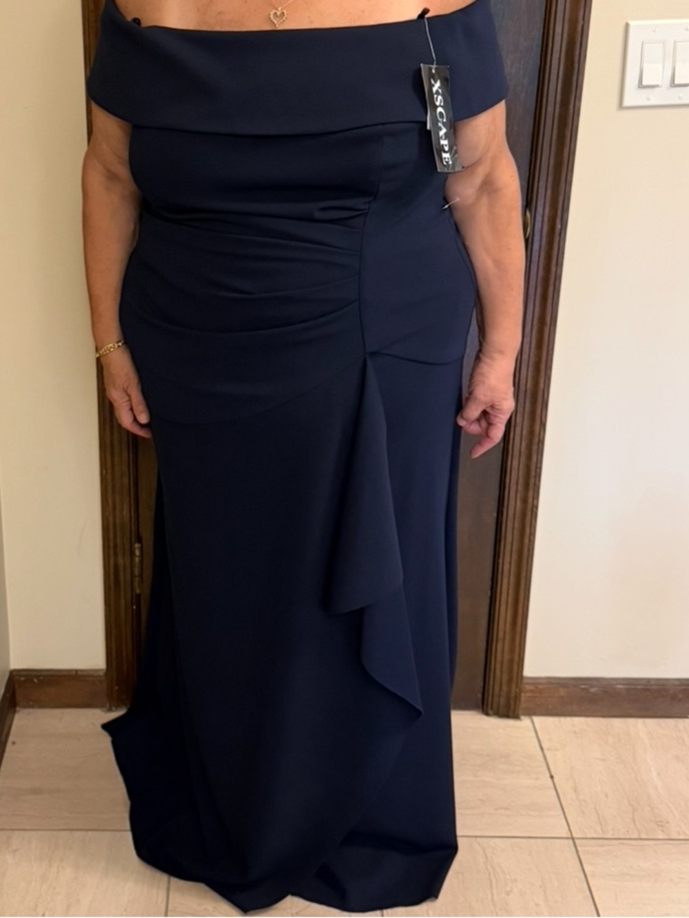 Xscape Navy Off the Shoulder Evening Gown - NWT Size 22